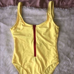 BRAND NEW Yellow half zip one piece swimsuit